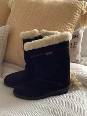 Tecnica Black Suede Kids Boots with Cream Faux Fur Cuff